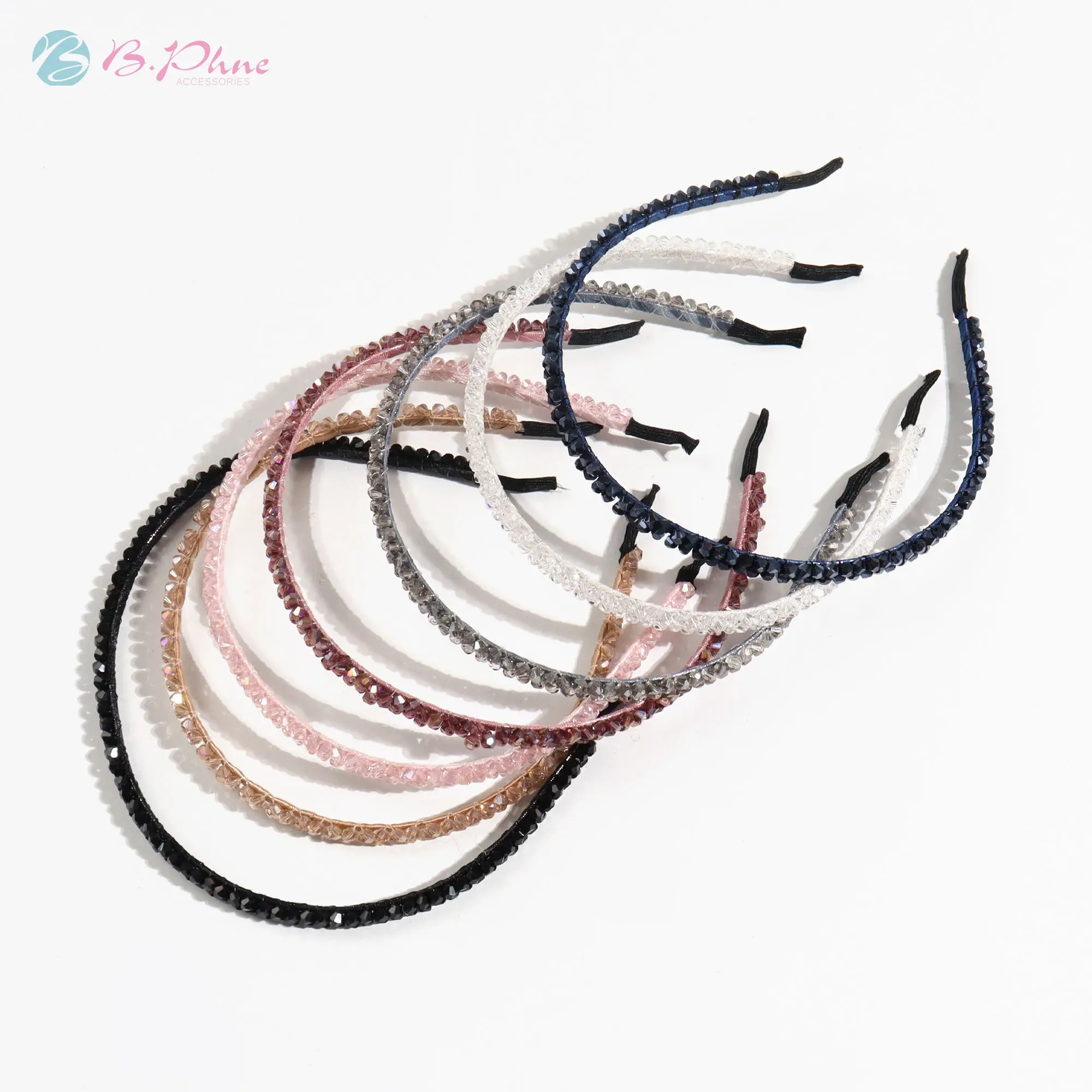 

B.PHNE Fashion Bling Bling Double Rows Crystal Custom Rhinestone Headband for Women Girls Thin Hair Hoop hair band