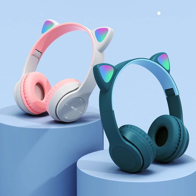 

Cute Cat Ears Headphones Flashing LED Bluetooth Phone Wireless Headset with Mic Stereo Music Earphone for Kid Girl Gift, Black, gray, purple, pink, green, blue