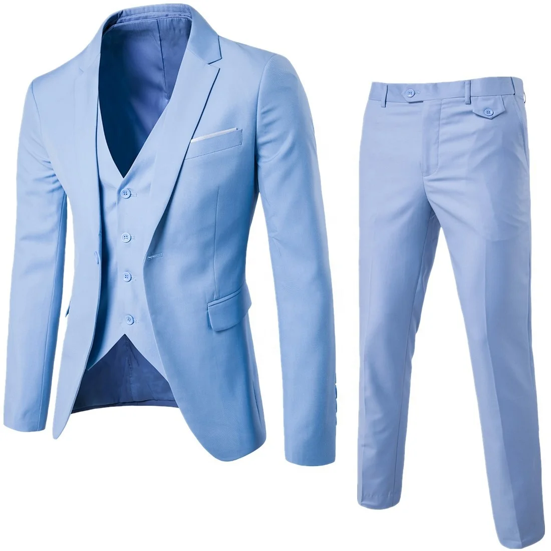 

PATON Morili one button Wedding Party Suits For Man Closure collar 3 Pieces suit Slim Fit, 6 colors