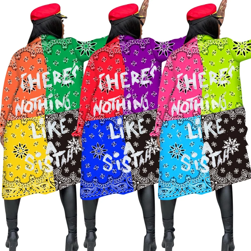 

Color Block Letter Print Long Winter Coats for Women