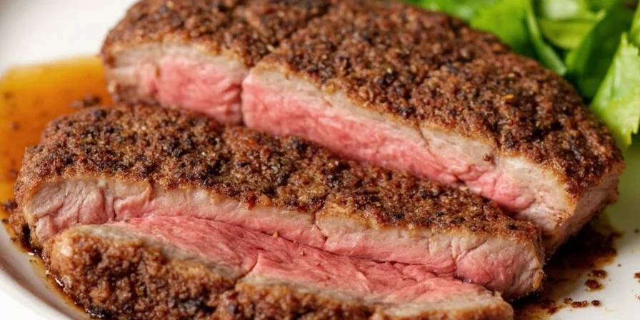 Beef steak coated with sesame crust