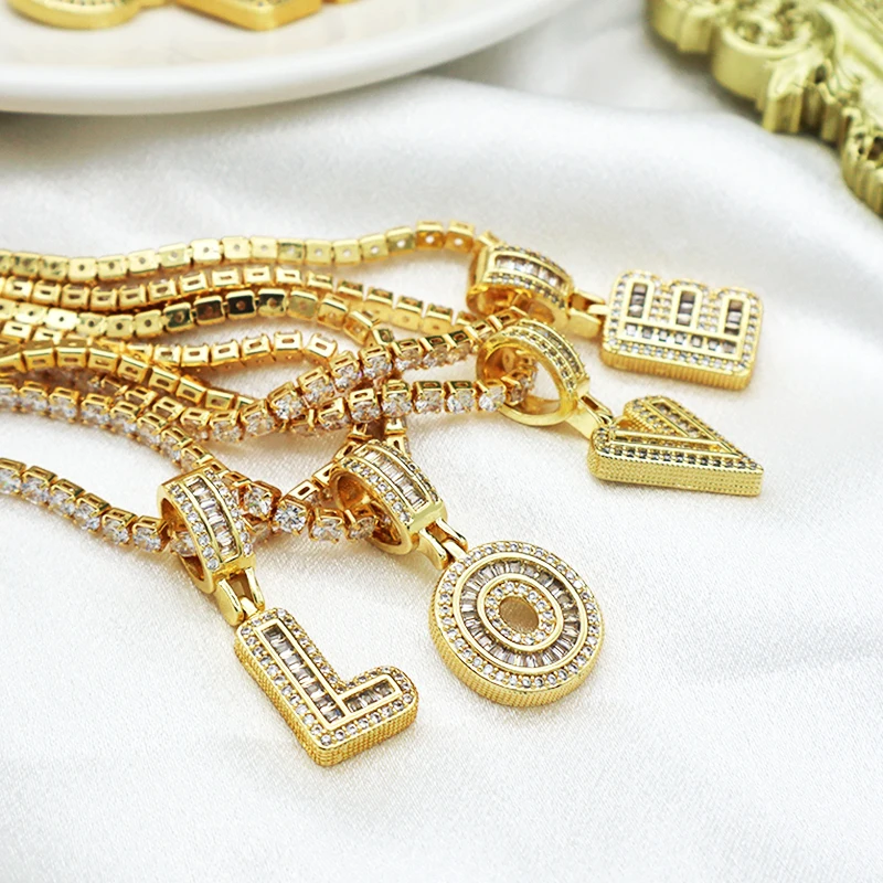 

2021 Wholesale Sale CZ Tennis Chain Iced Out Diamond Fashion Rhinestone A-Z 26 Letters Initial Letter Alphabet Brass Necklace