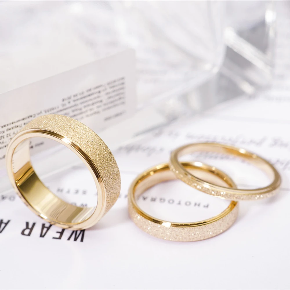 

New Design 2022 Best Selling Gold Plated Stainless Steel Nail Sand Bands Ring For Wedding