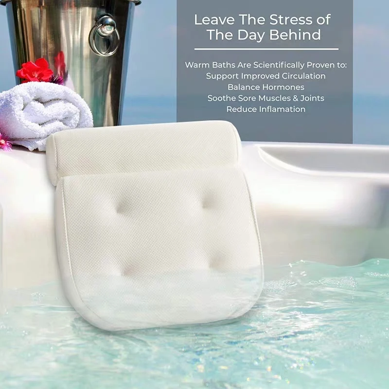 Wholesale high quality 3d air mesh waterproof spa bath pillow with suction cups for bathroom