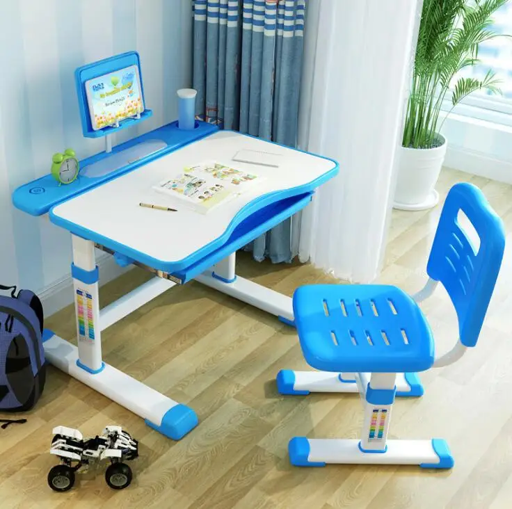 
Kids Desk and Chair Set Pull Out Spacious Storage Drawer Blue & Pink 