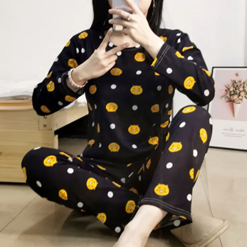 

Hot selling women's pajamas set long sleeve printed home clothes casual Satin nightwear sleep wear Pajamas