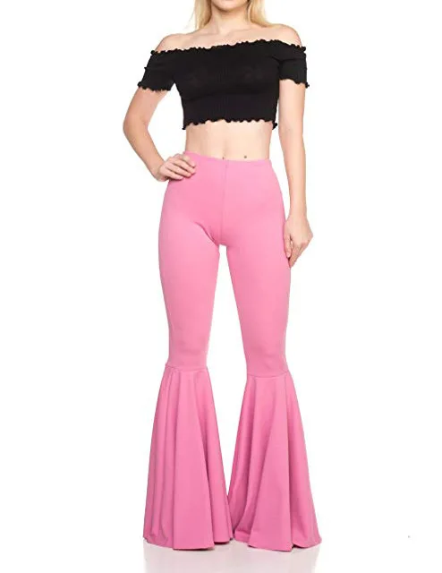 

B61276A A new 2019 summer bell bottom women's high-waisted casual fashion pleated flared pants, Black/white/yellow/purple/red/blue/pink
