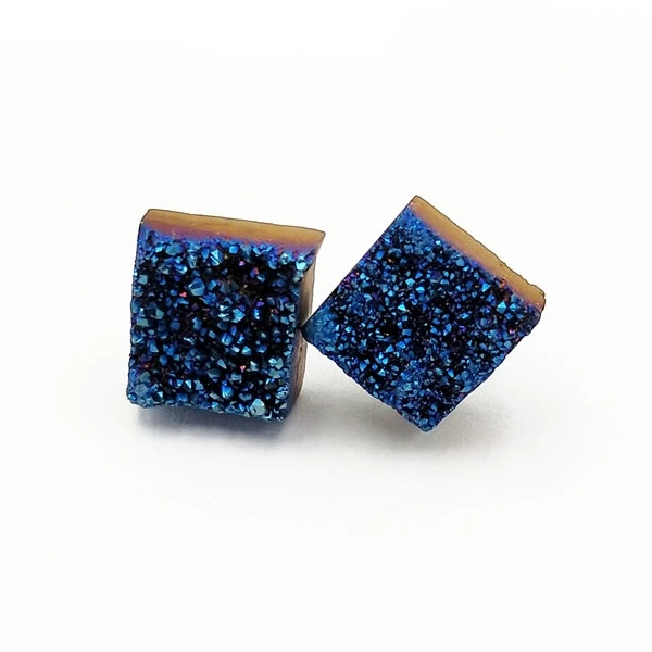

Natural Square Shape Druzy Blue Stud Earrings 925 Sterling Silver Pin Bohemia Stud Earring Set for Women Party Jewelry