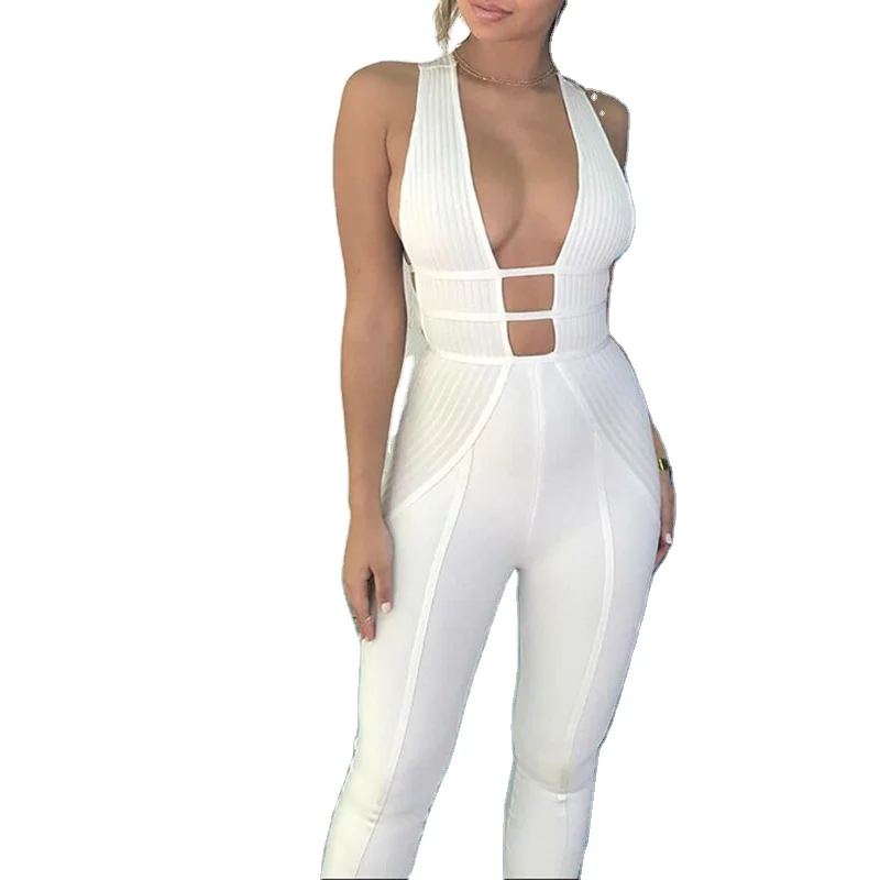 

Fashion Women Casual Solid Tank One Piece Rompers Playsuit Sleeveless V Neck Long Pant Jumpsuits