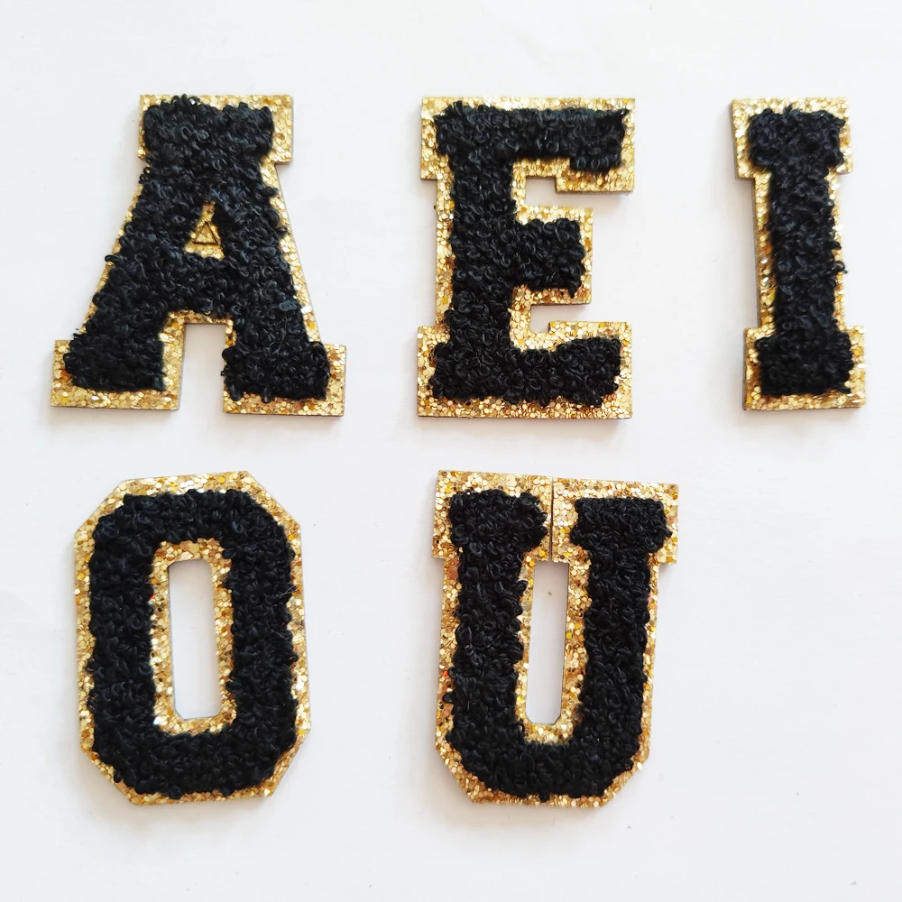 

A-Z Alphabet Custom Embroidered Gold Glitter Letters Chenille Patches Stickers