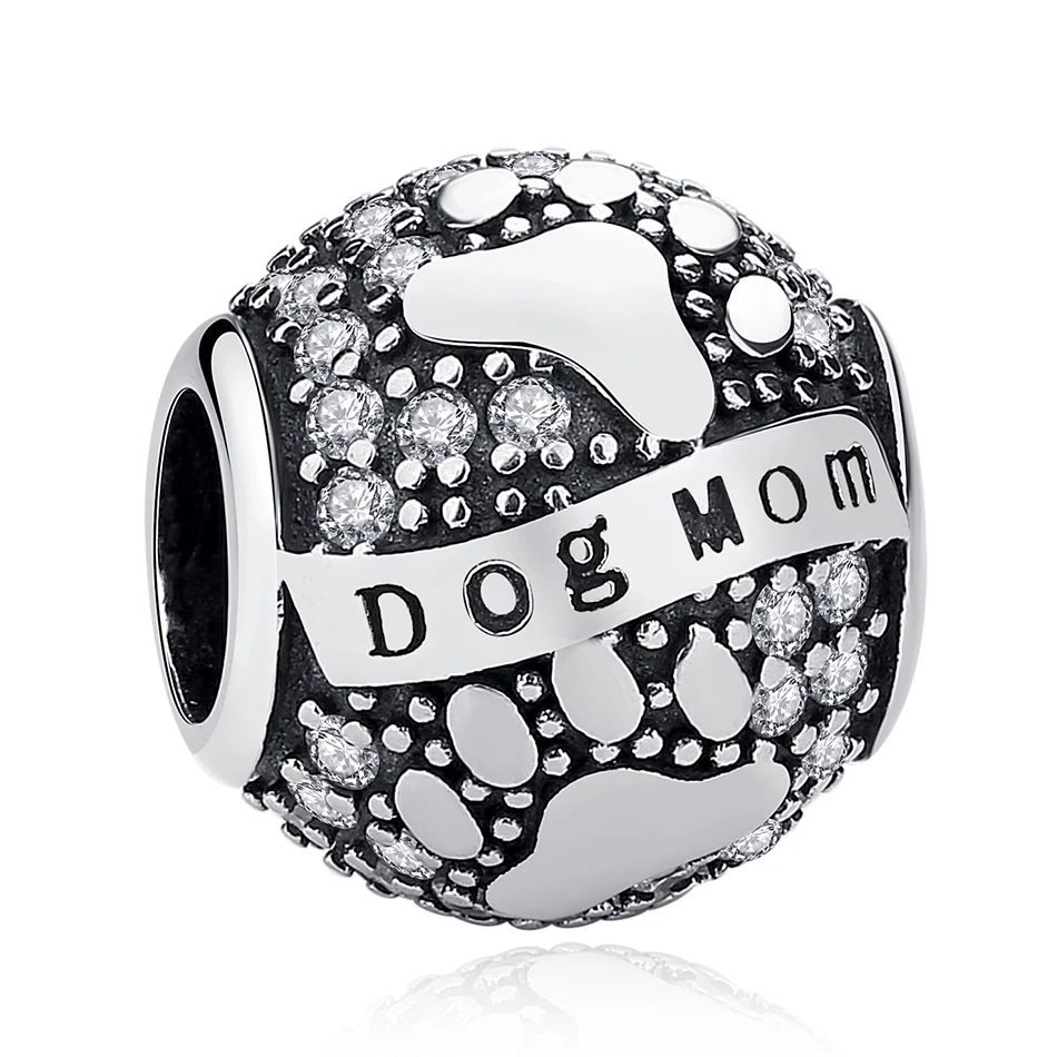 

Authentic 925 Sterling Silver Dog Mom Charms Beads Pet paw print Charm Fit Original Bracelet DIY Jewelry Making