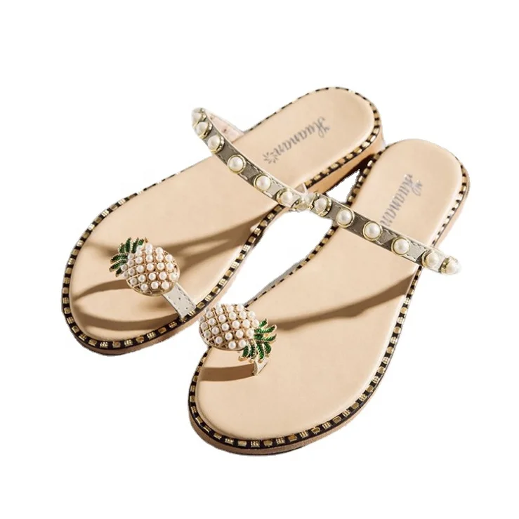 

Large Size Sandals and Slippers Women New Open Toe Sandals Pineapple Lace Beach Shoes Footwear Women's Shoes Slippers, Picture