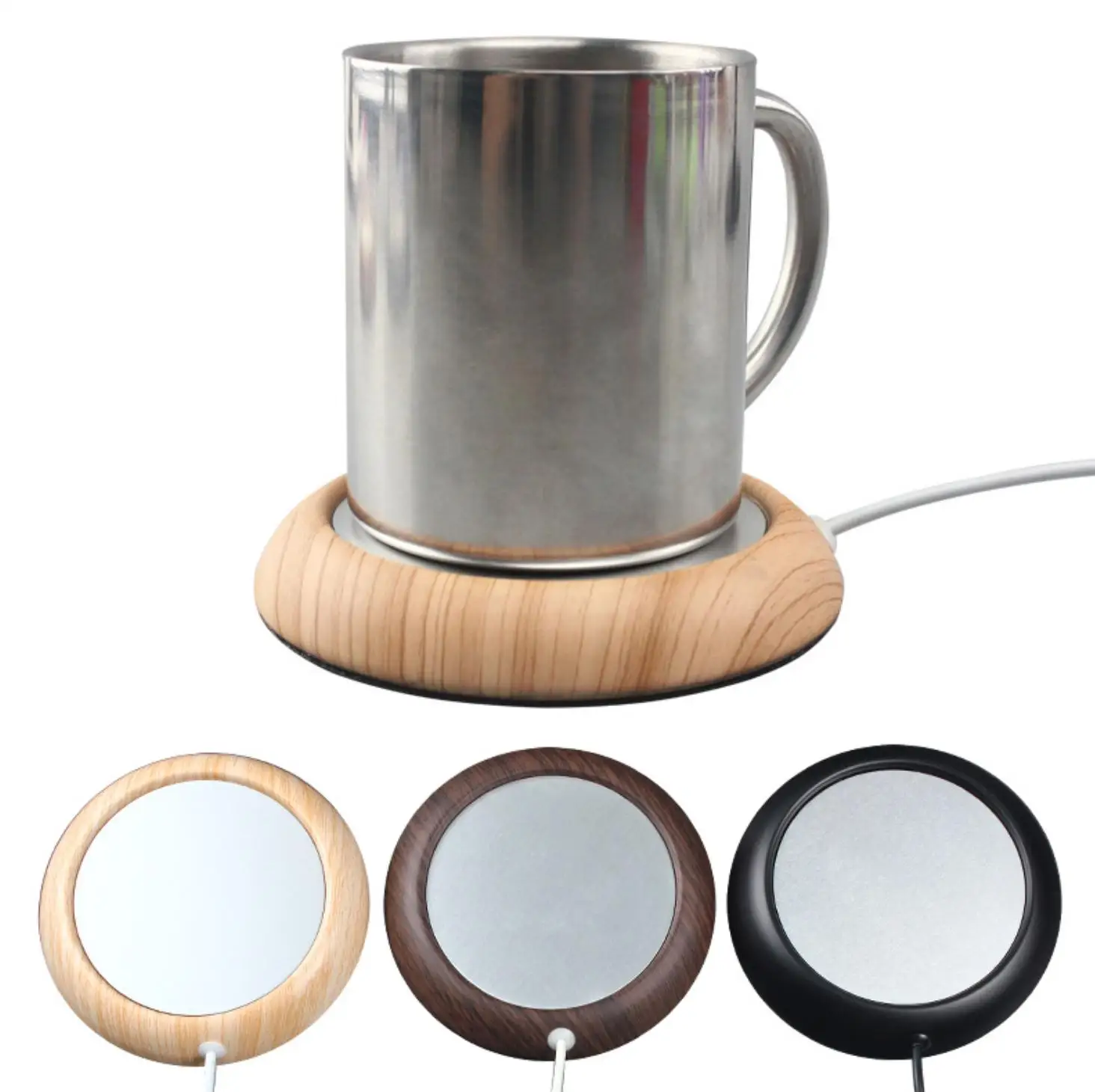 

H915 Home Bar Keep Drink Beverage Warm Mug Mat Coffee Tea Cup Warmer Office Multi Color Wood Grain USB Heating Coaster, Multi colour