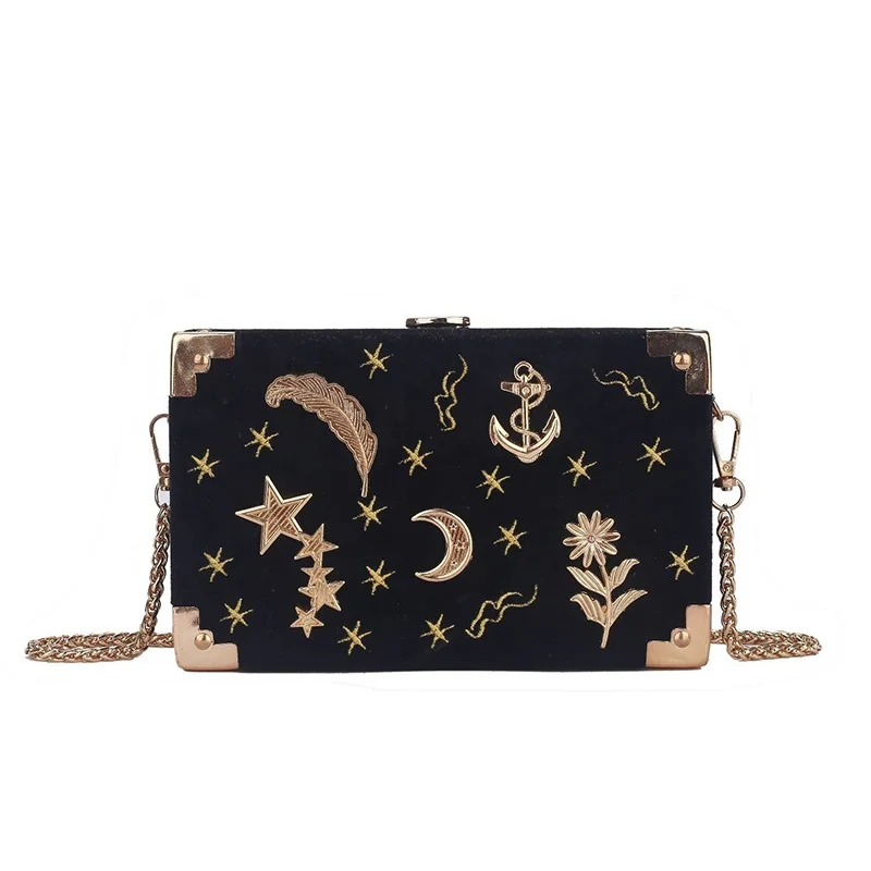 

Romantic Starry Sky Box Bags Women Ladies Luxury Velvet Purse Chain Leather Women Shoulder Bag