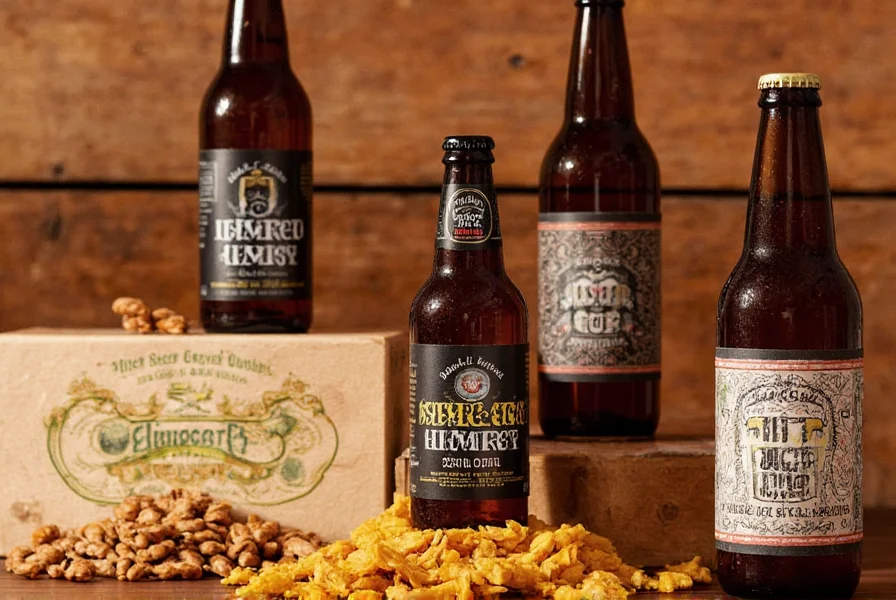 Craft ginger beer bottles with natural ingredients displayed on wooden table