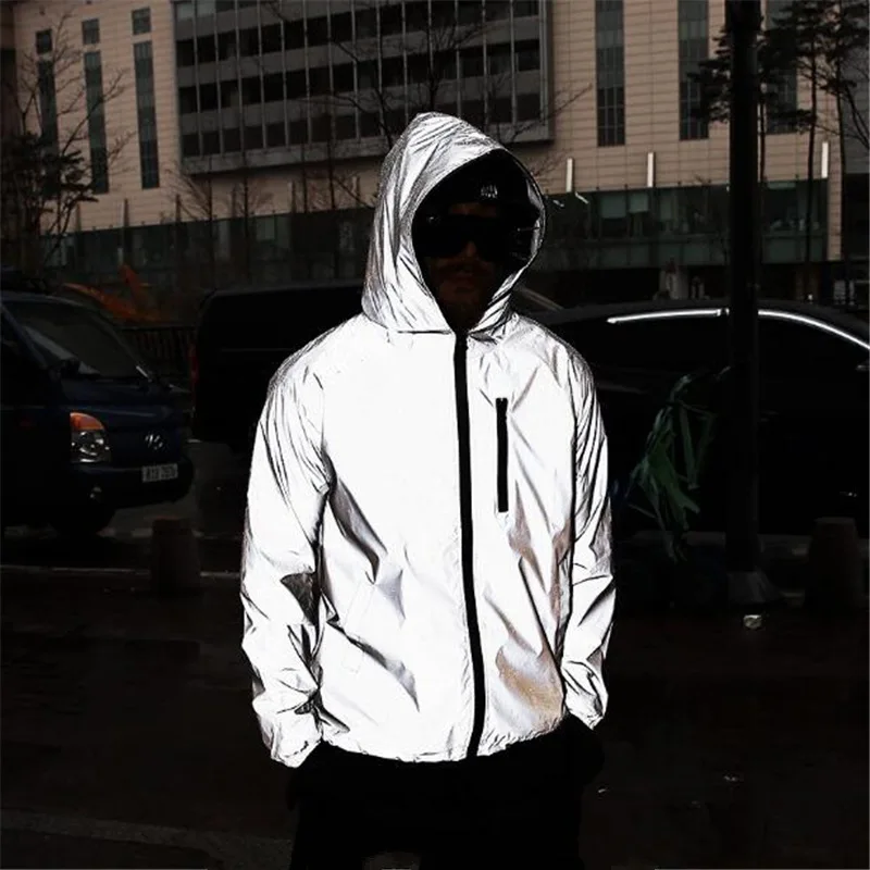 

2020 OEM wholesale fall fashion coat custom logo jacket with hood Hiphop Streetwear reflective bomber jackets, Reflect color