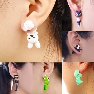 

New Fashion Cute Animal Female Creative Handmade Earrings Polymer Clay Dinosaur Dog Cat Earrings Party Jewelry For Women Girls, Picture shows