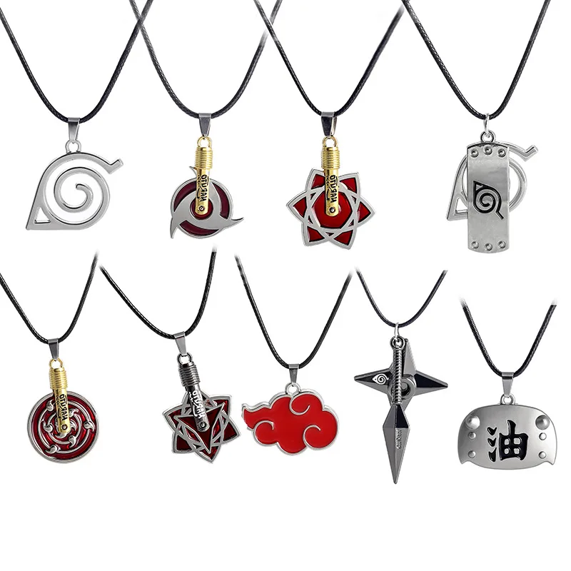 

Wholesale Anime Naruto Necklaces Pendant Uchiha Itachi Sasuke Kakashi Togo Necklace Shuriken Leather Necklace for Women, As picture