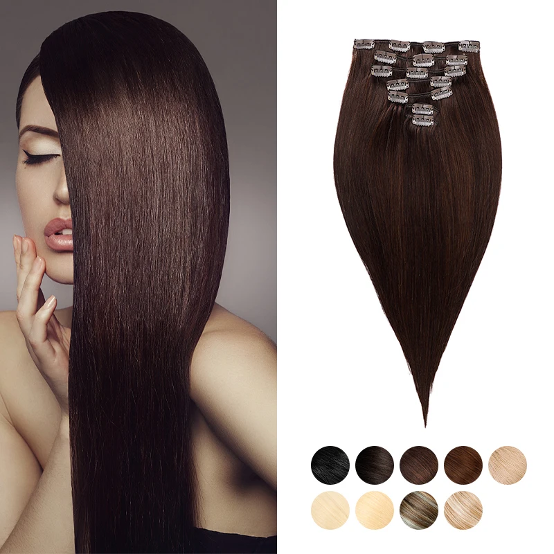 

50% OFF Seamless 100% Remy Clip In Hair Extension, Blonde Russian Hair Clip In Human Hair Extensions, Colored as color ring or customiation