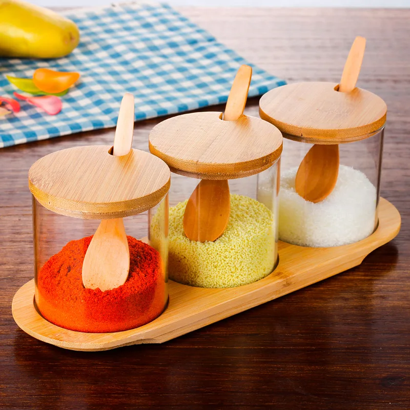 Wholesale Glass Jar With Bamboo Spoon And Lid For Spices Salt