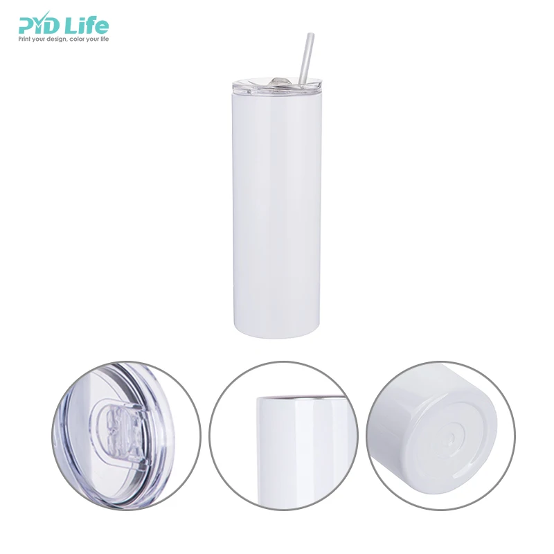 

2021 PYD Life Promotional RTS 20 oz Straight Skinny Sublimation Tumblers with Straw, White