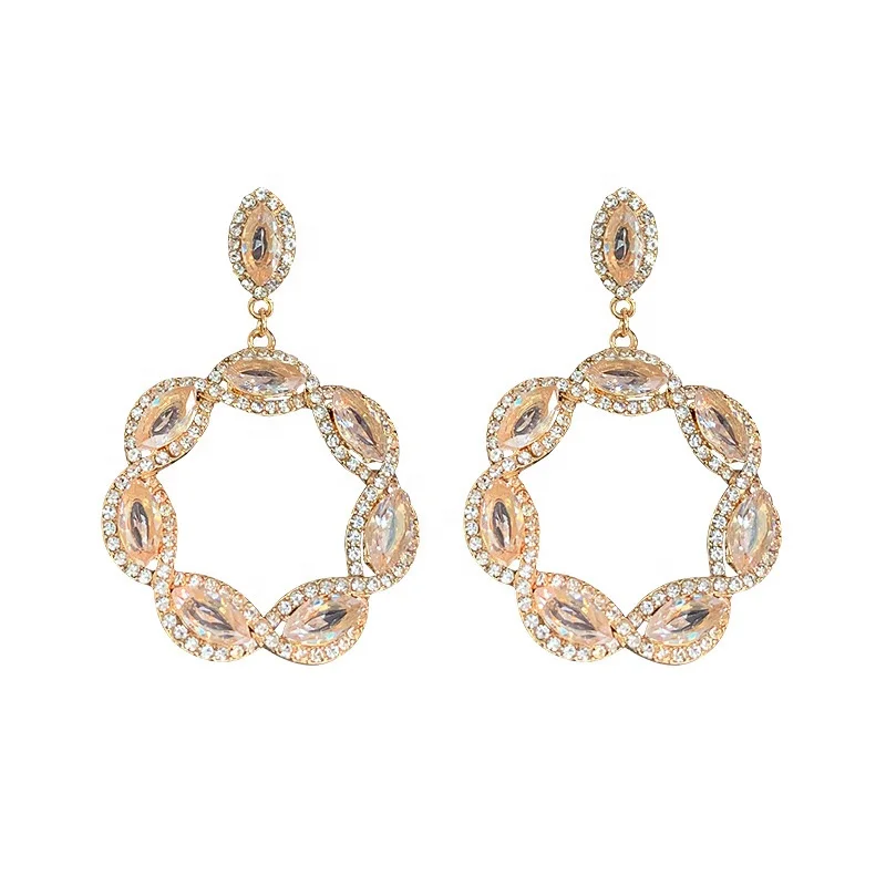 

Round Zircon Drop Earrings for Women Geometric Crystal Dangle Earrings Bride Wedding Earrings Party Jewelry, Picture shows