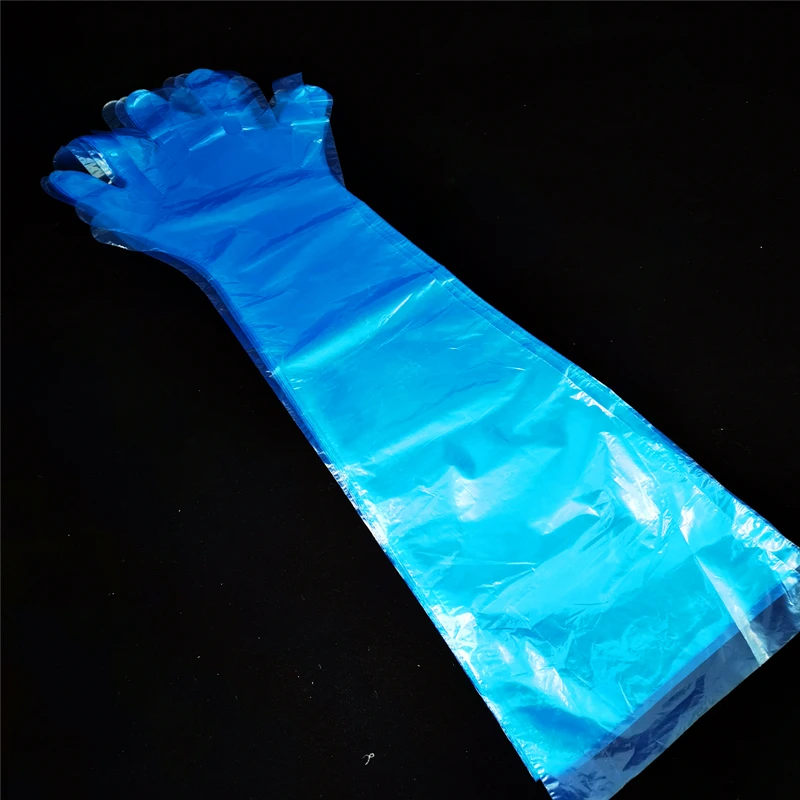 

Shoulder length arm lenghth Disposable PE long sleeve gloves, Customized