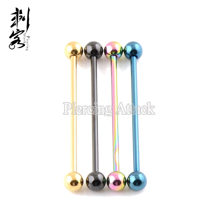 

14 Gauge Titanium Anodized Ball Industrial Barbell Ear Piercing Body Jewelry, Black, blue, gold, rainbow