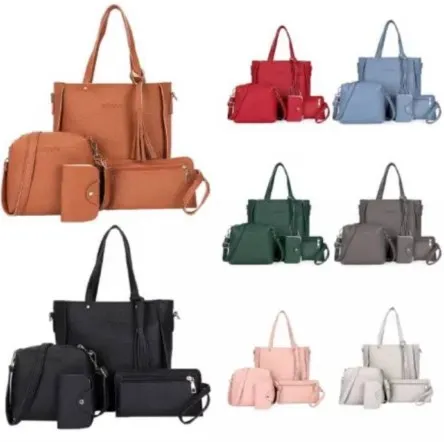 

hot sale 4 in 1 pu leather Woman handbags luxtury big bag