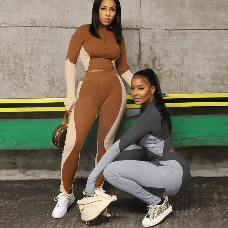 

Female Sexy Design Two Piece Tracksuit Long Sleeve Yoga Top And Seamless Yoga Pants Seamless Jogger Suit, As picture