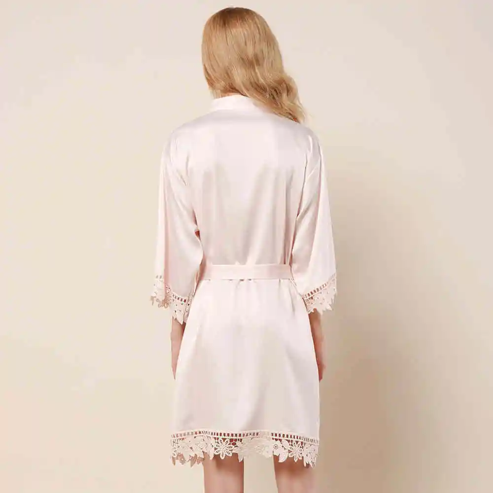 FUNG 3031 Wholesale Cheap Polyester/Spandex Robes Sleeve Stain Sleepwear Plain Dyed Bridesmaid Open Front Robe