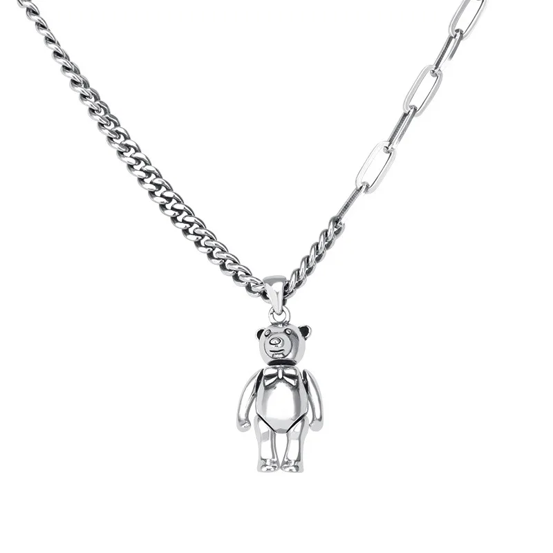 

Women Temperament Men Personalized Unisex Bear Pendant 925 Sterling Silver Necklace, Silver color