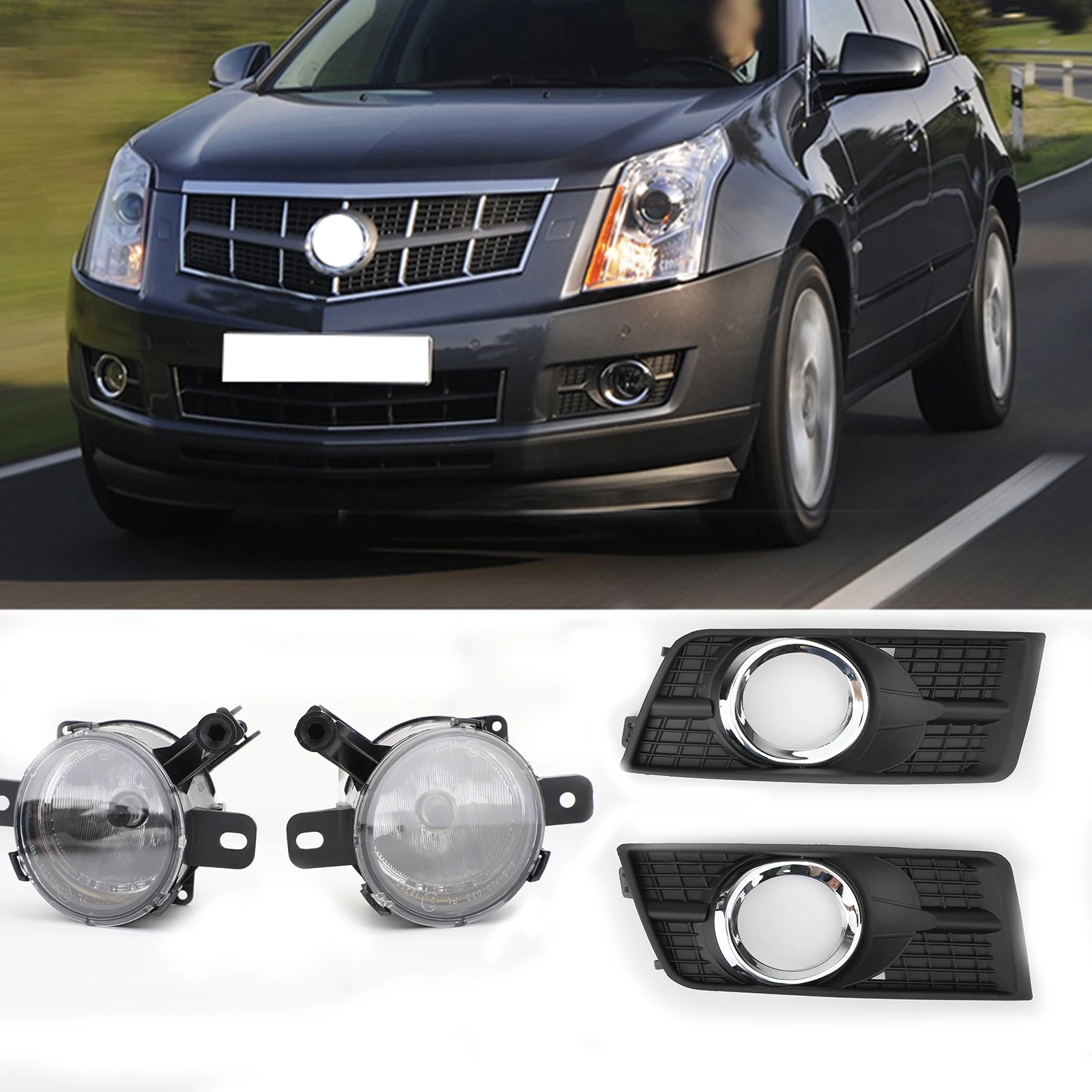 

Areyourshop Front Bumper Fog Lamps Driving Lights and Covers Fits For Cadillac SRX 2010 2011 2012 2013 2014 2015 2016 2016 RH&LH, Black