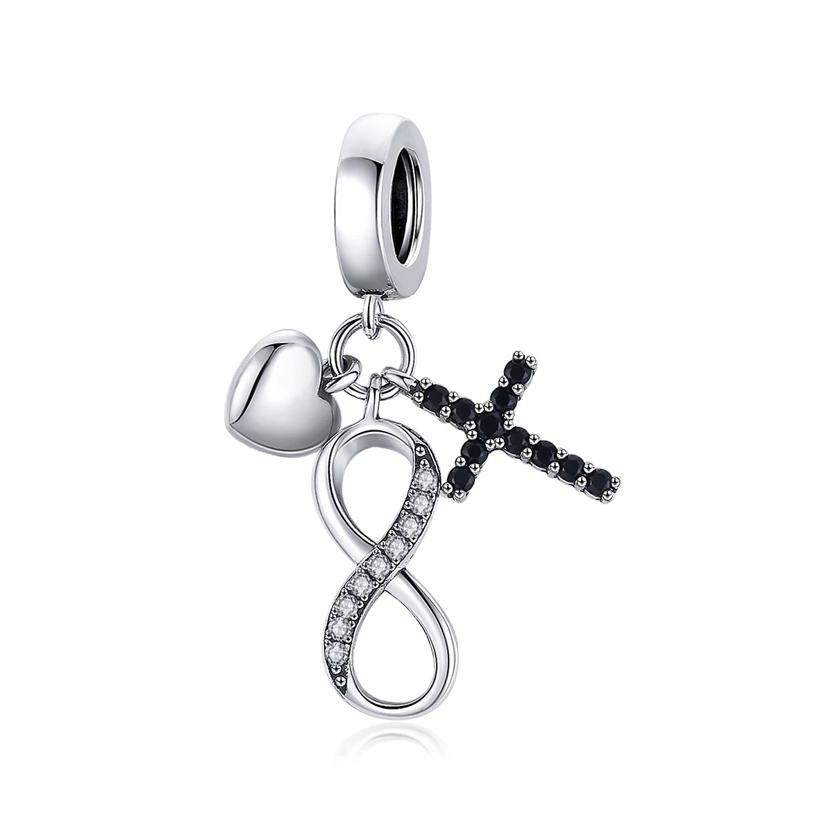 

SCC1713 infinity symbol jewelry 925 silver cross pendant with black stone