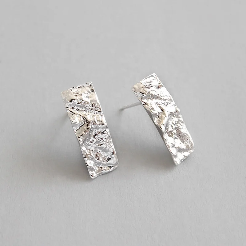 

FSE55 uneven surface geometric stud earrings 925 silver with silver plated earring