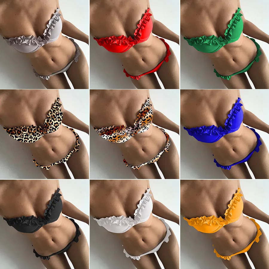 

2021 new flower rpet bikini strap solid color hard bag swimsuit women lace bikini