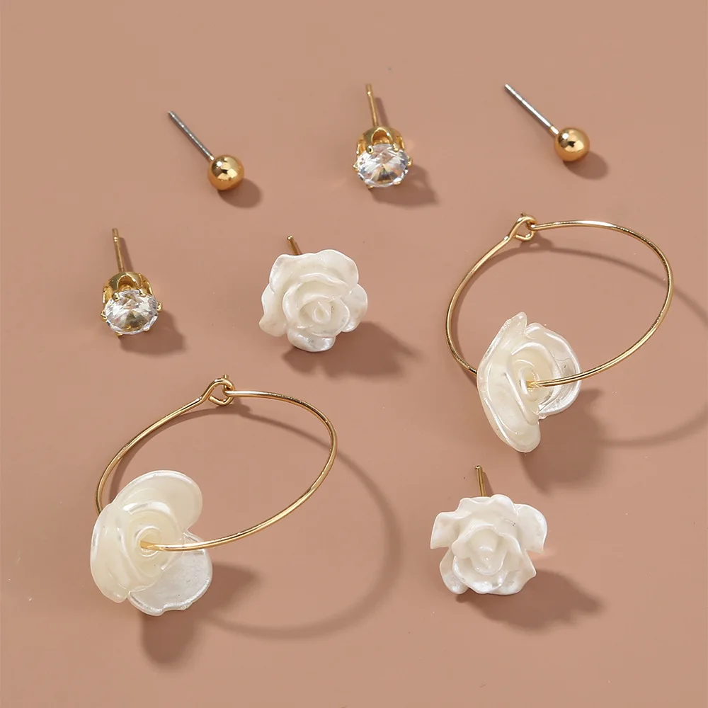 

New fund is simple and versatile adorn article artistic girl rose series combination ear nail earring female, Luxury