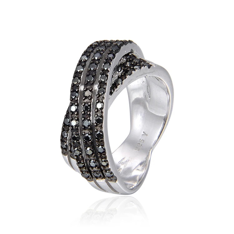 

925 Sterling Silver New design fashion 925 Sterling Silver eternity fine zircon ring black