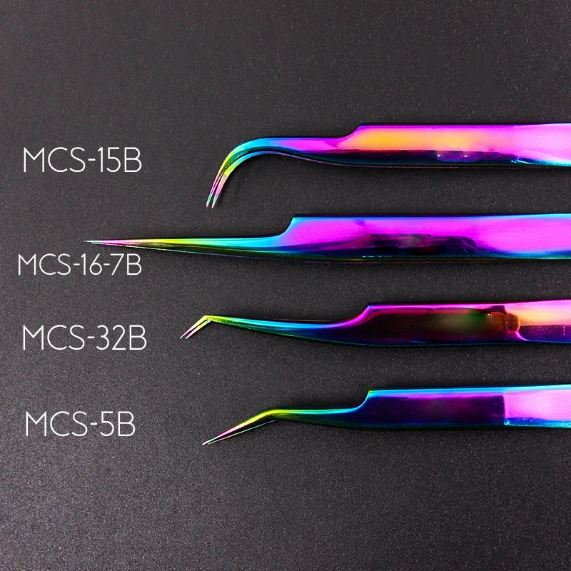 

Multiple Rainbow Color Special Volume Eyelash Extension Tweezers Stainless steel metal eyelash tweezers