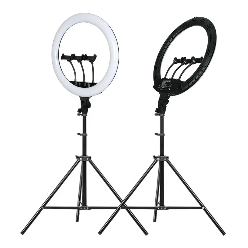 

18 inches dimmable ring light kit with 183cm tripod LED ring fill light with video stand for live streaming, White/black/custom