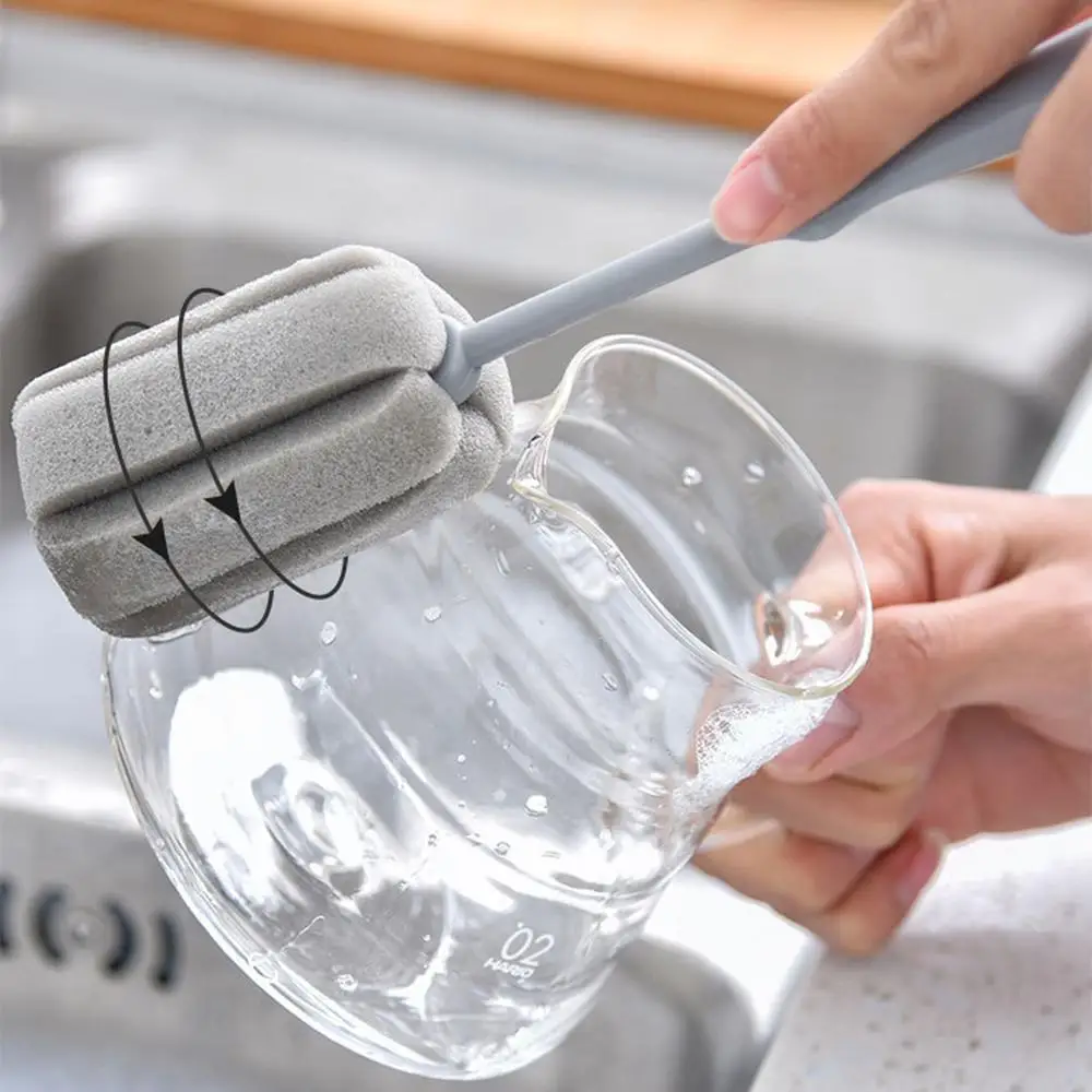 

Multi-function Long Handle Cup Brush Wine Glass Cleaning Brush Kitchen Gadgets Gray Glass Bottle Decontamination Cleaning Brush, Grey