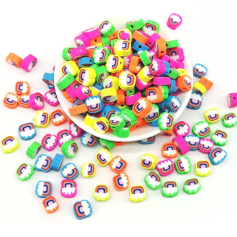 

100Pcs Rainbow Clouds Polymer Clay Loose Spacer Beads For DIY Jewelry Making Bracelet Necklace, Mixed