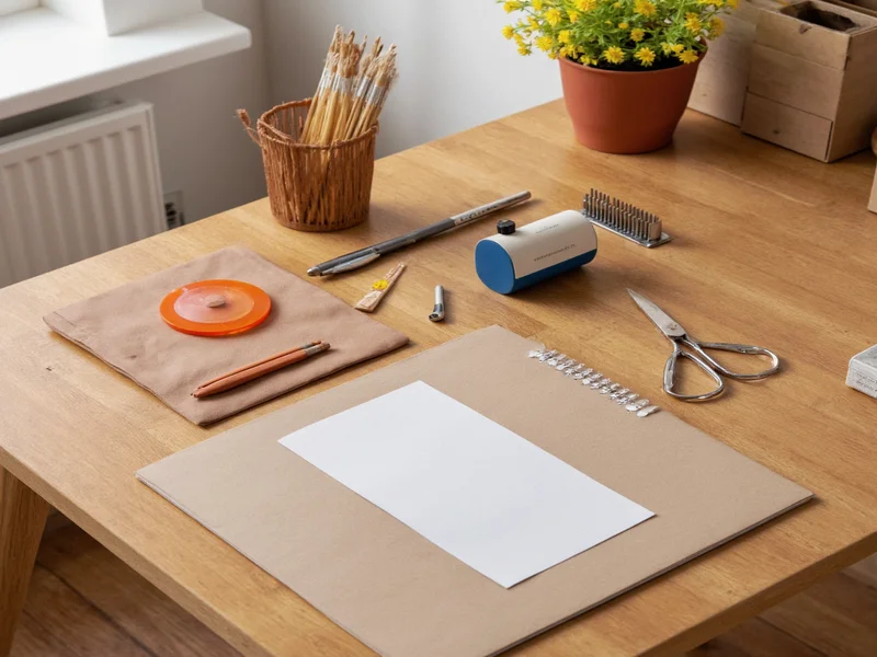 Minimalist DIY craft toolkit on wooden desk