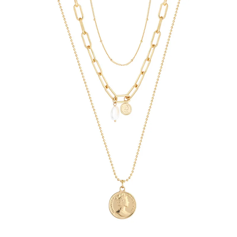 

Double gold chain women necklace pendant simple necklace wholesale, As pic