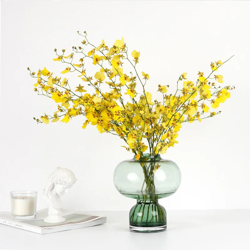 

New style wholesale hand blown living room decoration round color transparent glass vase, Green/gray