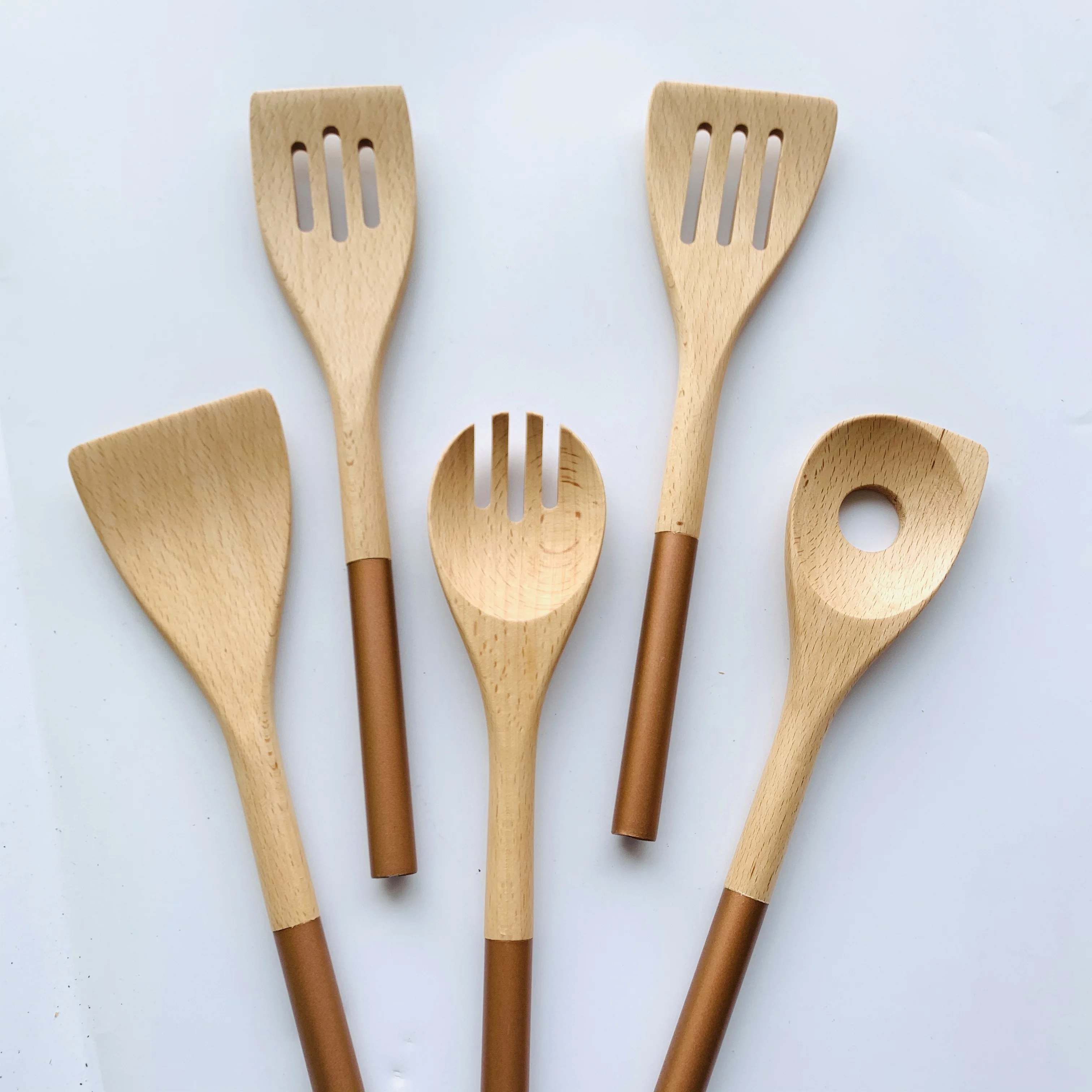 5件 acaica 木炊具厨房工具与独特的手柄套装用具