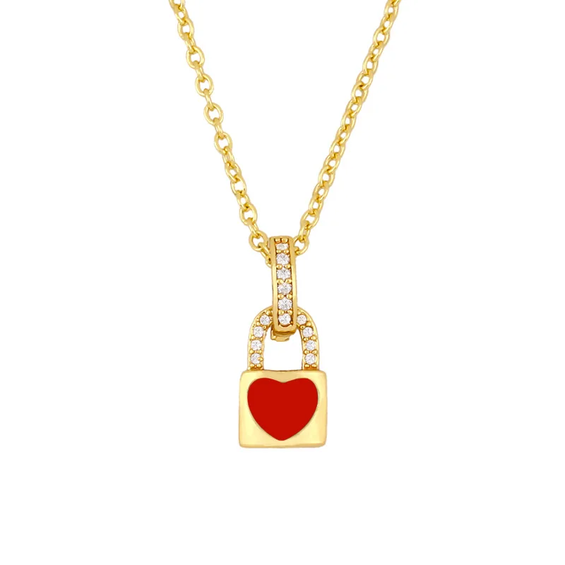 

2020 Best Gift 18k Gold Plated Cubic Zirconia Lock Pendants Necklaces Crystal Love Heart Padlock Necklaces For Girl