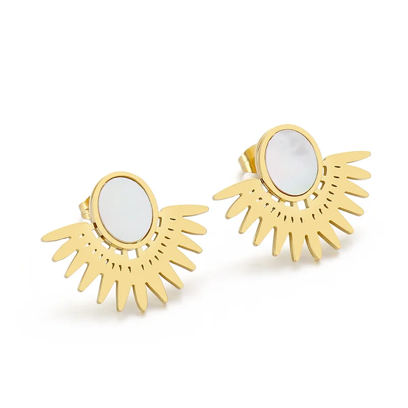 

Kalen Summer Holiday Round Shell Geometric Golden Earing Girls Bijouterie Stainless Steel Jewelry Earrings, Gold