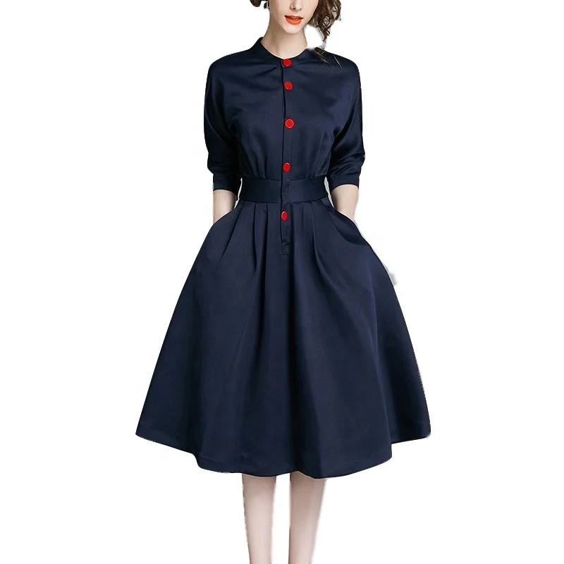 

Latest Office Lady Style Uniform A-Line Casual Button Slim Office Dress With Plus Size