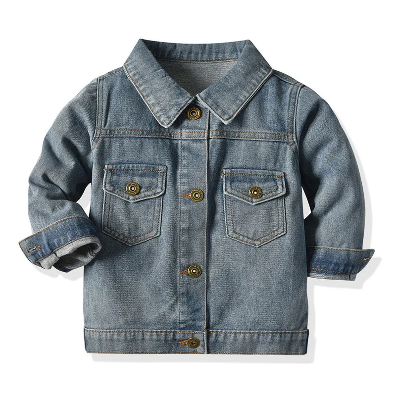 

2208 Spring Kids Toddler Girls Clothing Casual Jacket Girls Ripped Holes Jeans Coats Little Boys Denim Outerwear Costume, As picture